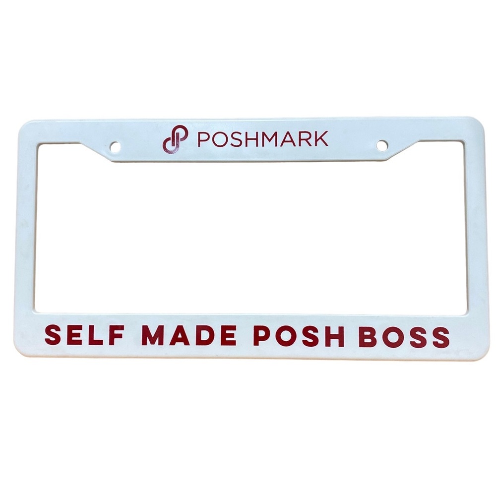 Official POSHMARK license plate frame POSH BOSS white red swag merch standard